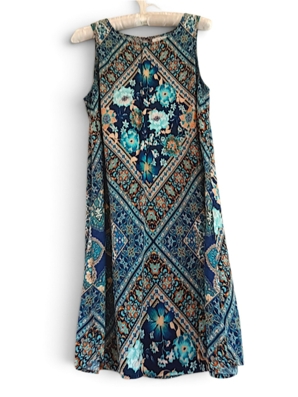 Maurice's Teal Boho Floral Mini Dress Flowy Blue western blue brown lightweight